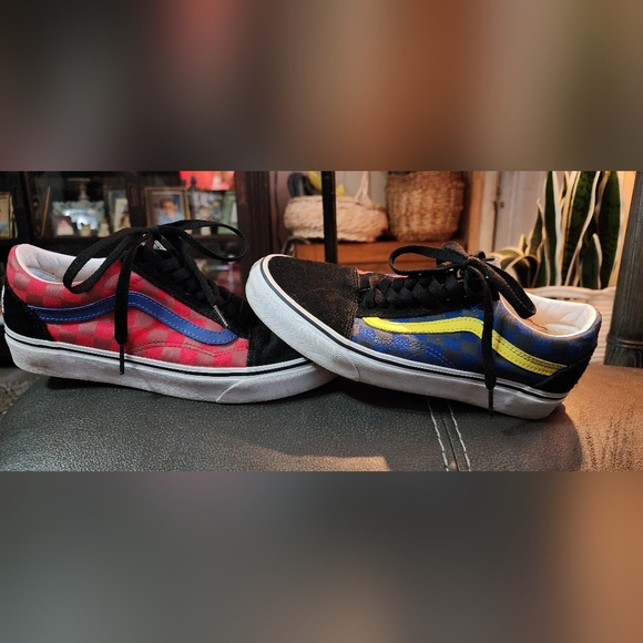 VANS Old Skool Red and Blue Checkered Sneakers - Picture 7 of 8